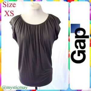 GAP Dark Gray Cap Sleeve Keyhole Back Knit Top Super Soft Draped Blouse Size XS